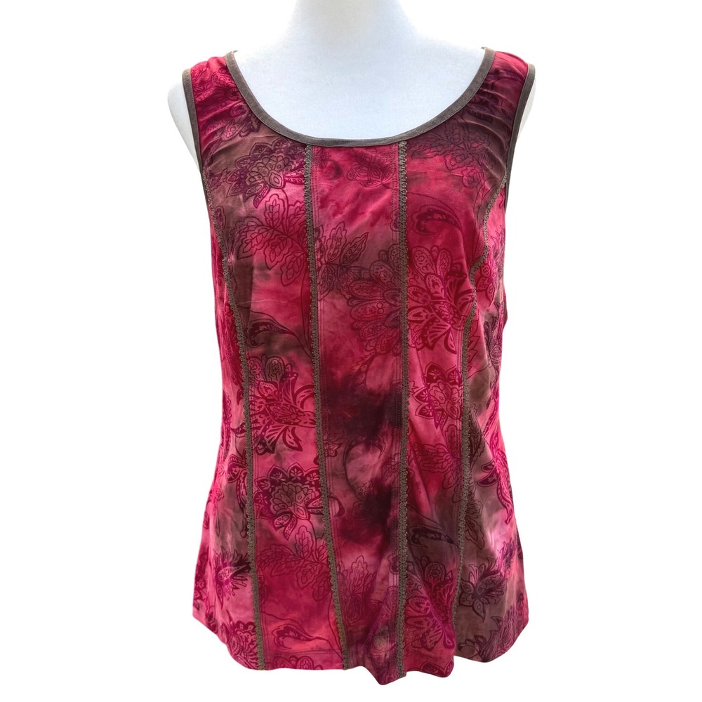 Y2k Velvet Burnout Mesh Floral Sleeveless 1X XL Top Burgundy Boho Whimsigoth